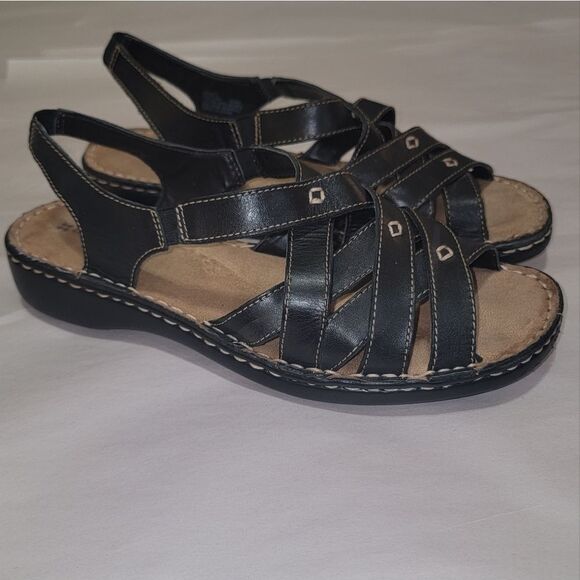 Naturalizer Craft Black Leather Strappy Comfort Sandals w Thick Stitching Sz 9.5 - Picture 2 of 16
